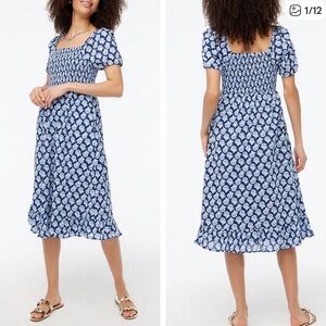 J. Crew Smocked Midi Dress Puff Sleeves Floral Print Womens Size XL